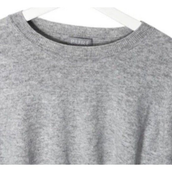 Pure Collection 100% Cashmere Sweater Gray Heather Stars 8/10 Medium Long Sleeve - Picture 3 of 12